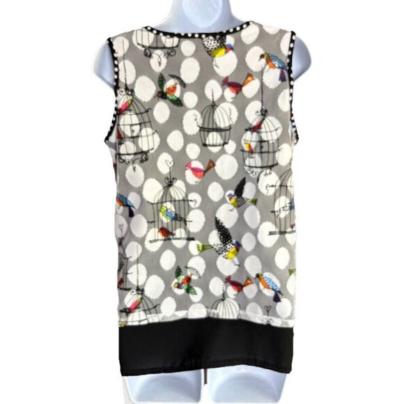 Zoe MICHAEL PHILLIPS Bird Cage Tank Top Women’s Size Small Black Gray Art Wear - Picture 2 of 5